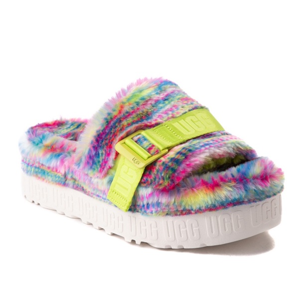 Ugg women 8 multicolor logo platform fluffita pixelate NWOB buckle new w/out box - Picture 2 of 7
